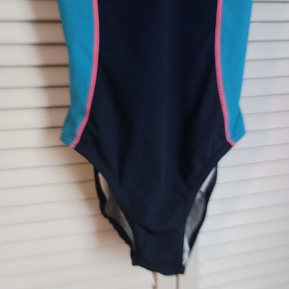 Nike Women's Swimsuit Size 12 One Piece Blue Criss Cross Back - Picture 4 of 6